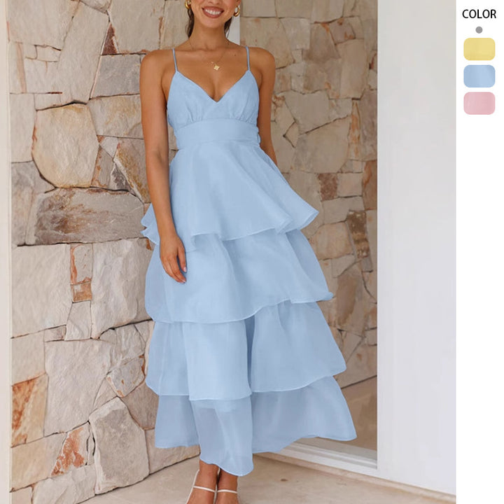 Ladies airy maxi dress with layers and spaghetti straps Lune London