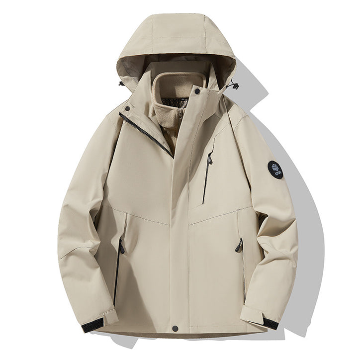 Men's three-layer breathable softshell trekking jacket with integrated fleece collar and adjustable hood Amarae