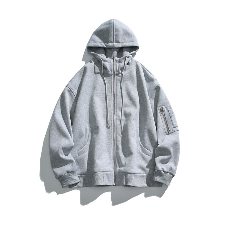 Unisex Oversize Hoodie Jacket with Front Zipper, Arm Pocket and Ribbed Hem Amarae
