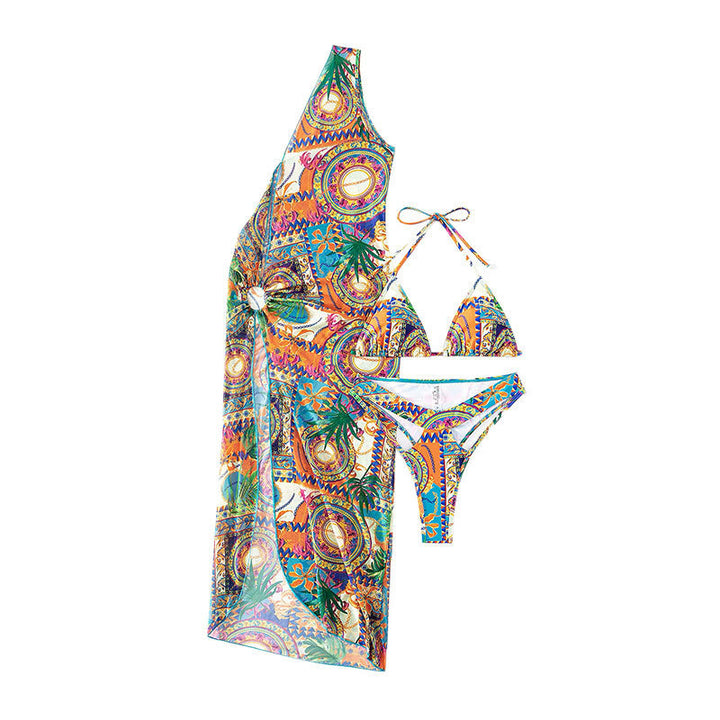 Lune London women's vibrant patterned swimsuit set with sheer cover-up