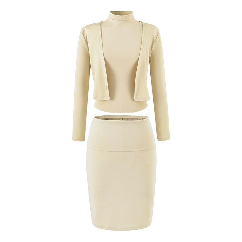 Ladies two-piece business knit set with turtleneck top, bolero, and pencil skirt Amarae