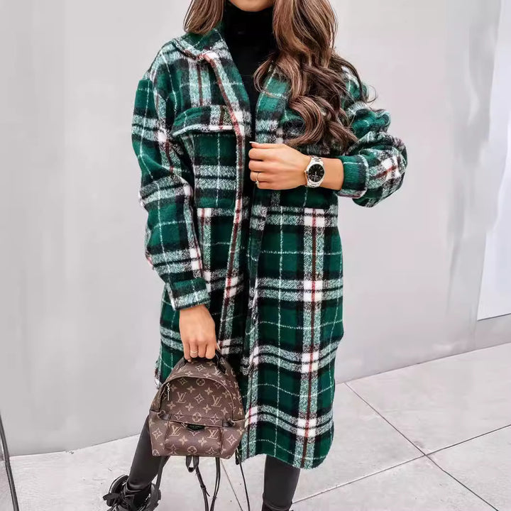 Women Oversized Checkered Shirt-Coat with Practical Pockets Amarae