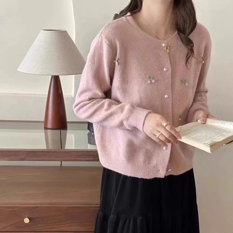 Knit jacket for women with fine beaded and floral appliqués Lune London