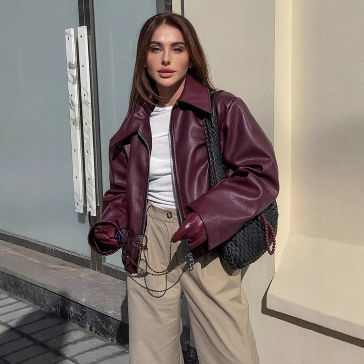 Leather jacket for women with oversized cut Amarae