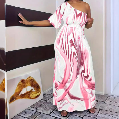 Maxi dress for women with asymmetrical cut and elegant pattern Amarae