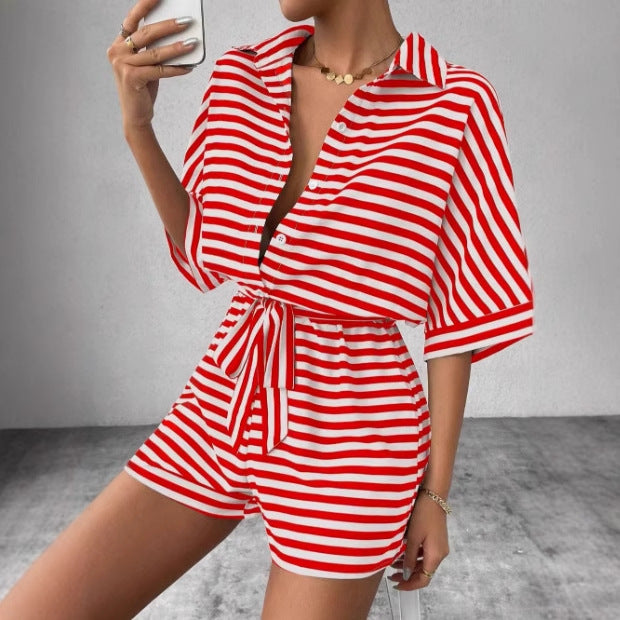 Lune London relaxed front tie striped jumpsuit set for women