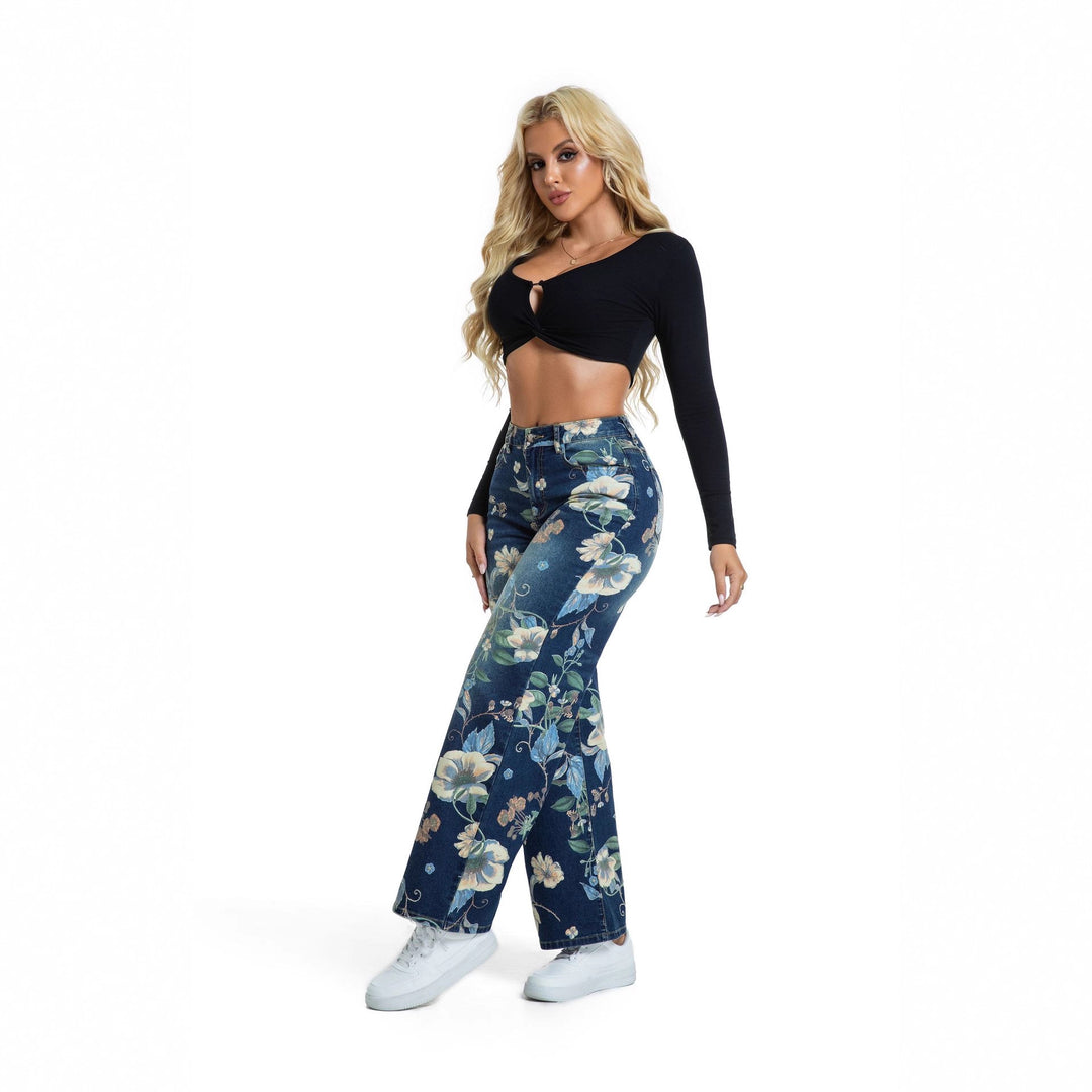 Wide jeans for women with floral design and high waist Lune London