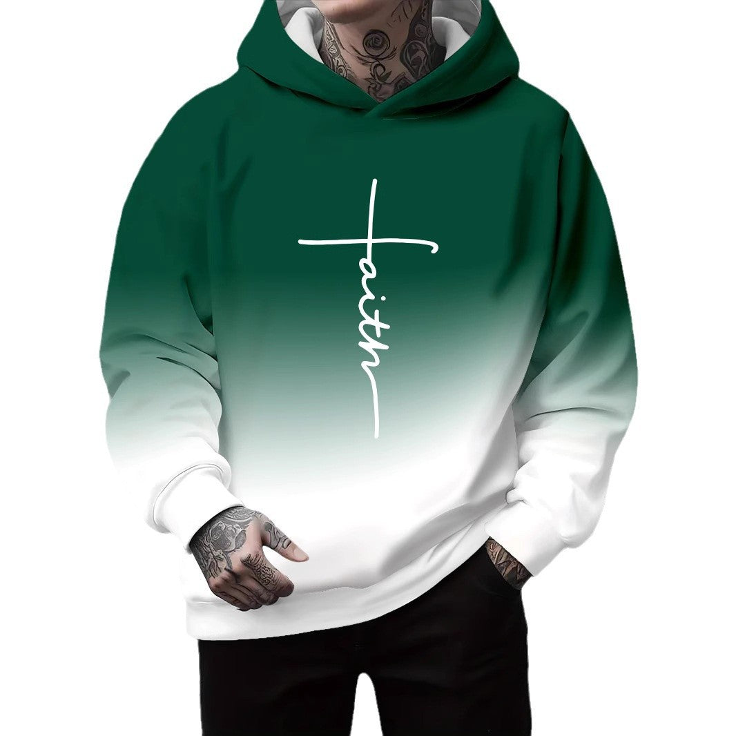 Men's hoodie with a subtle gradient of colors and an inspiring inscription Amarae