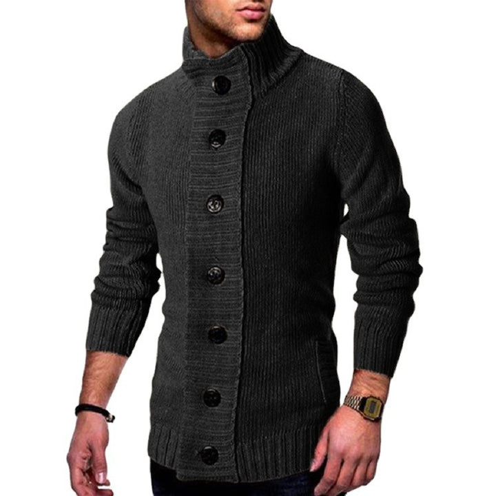 Knit jacket for men with stand-up collar and distinctive button details Lune London