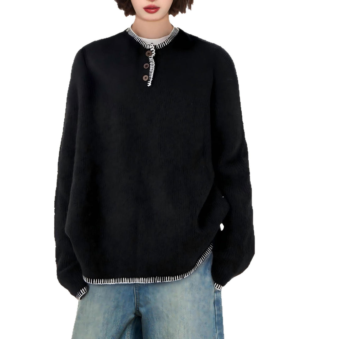 Pull décontracté pour femmes avec détails de boutons décoratifs et finitions contrastées Chic & Stil