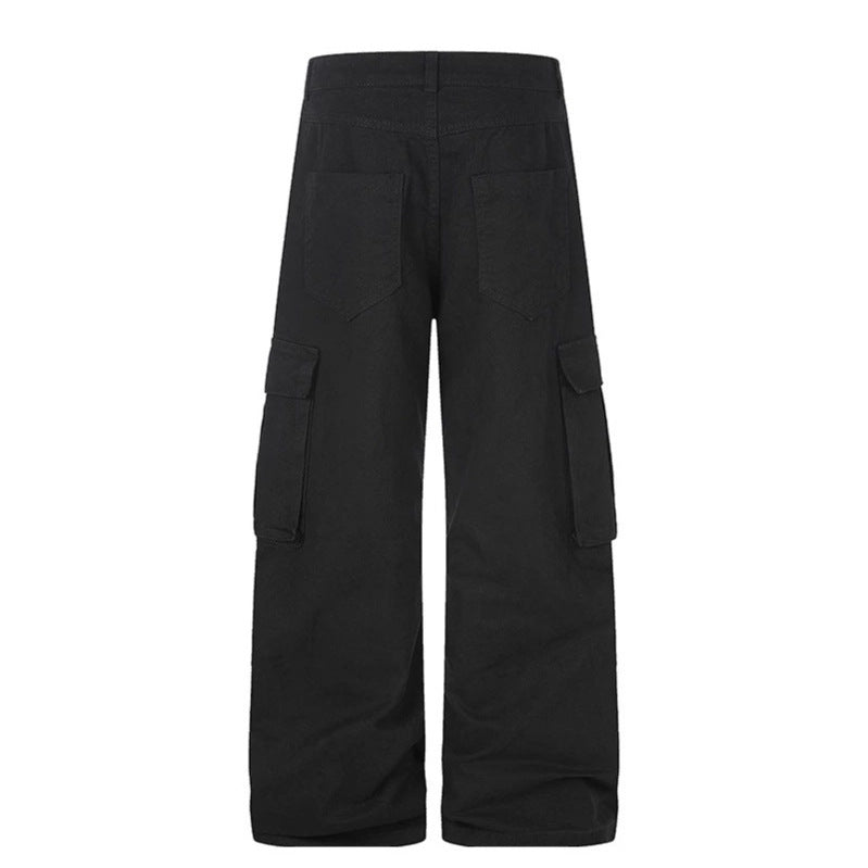 Women's cargo palazzo pants made of cotton blend with wide legs, patch flap pockets and belt print Amarae