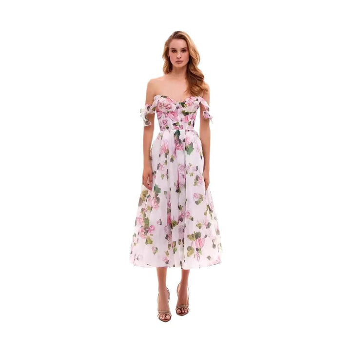 Women’s Midi Dress with Floral Print and Adjustable Straps Lune London