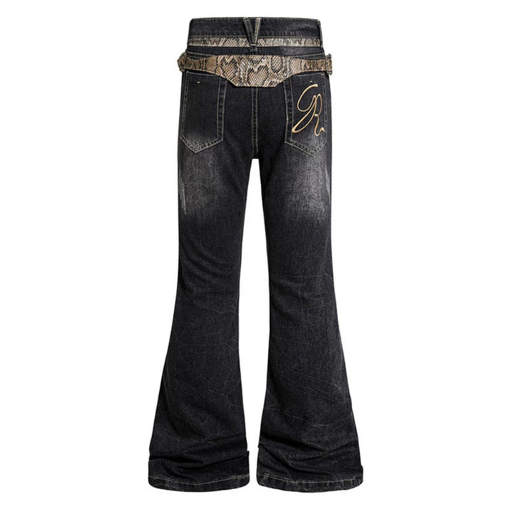 Women's High Waisted Flared Jeans with Adjustable Hip Straps and Vintage Wash Amarae