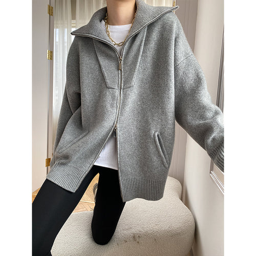 Women's Cozy Cardigan with High Collar and Zipper Chic & Stil
