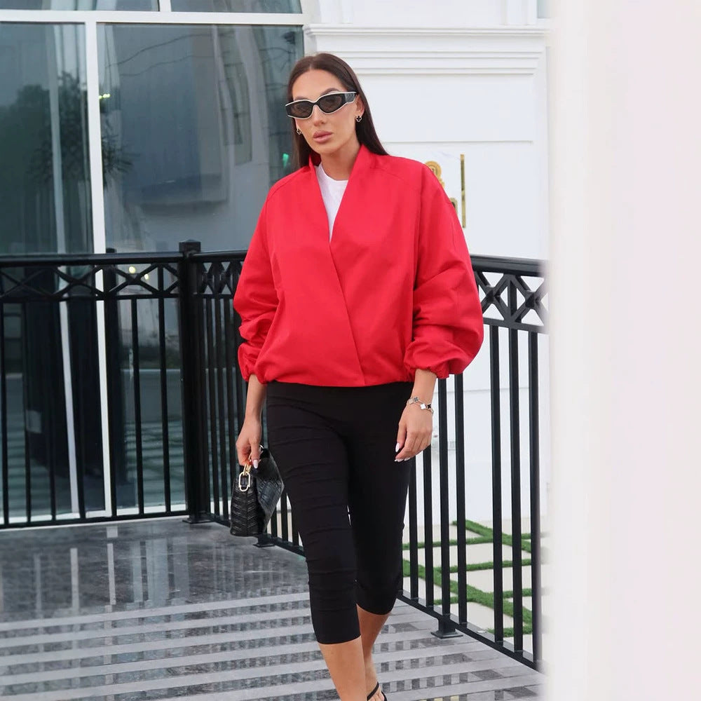 Women short cut oversized wrap jacket with balloon sleeves Amarae