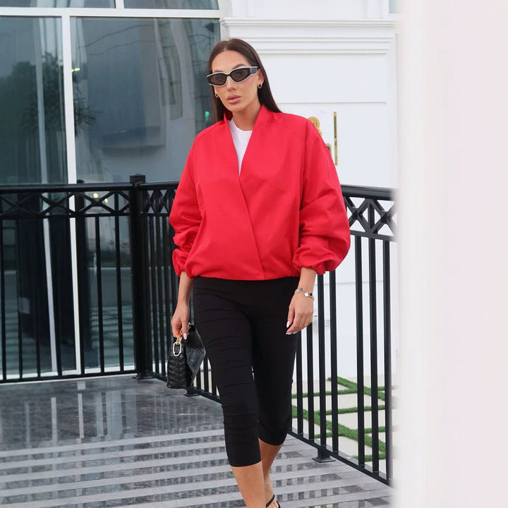 Women short cut oversized wrap jacket with balloon sleeves Amarae