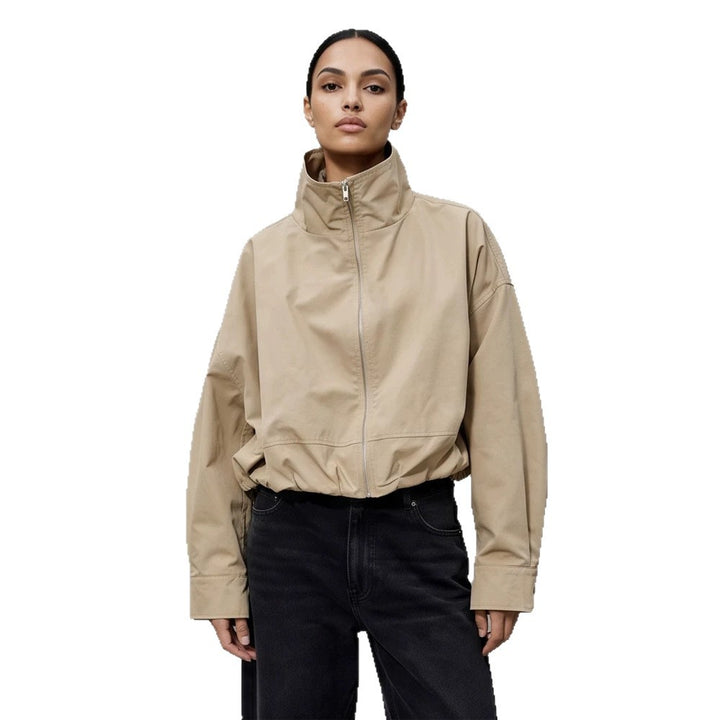Women's Boxy-Cropped Windbreaker Jacket with High Standing Collar and Straight Hem Amarae