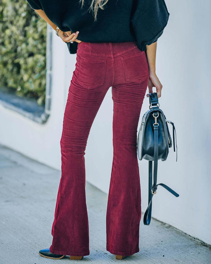 High-waisted flared corduroy pants for women with structured fabric Lune London