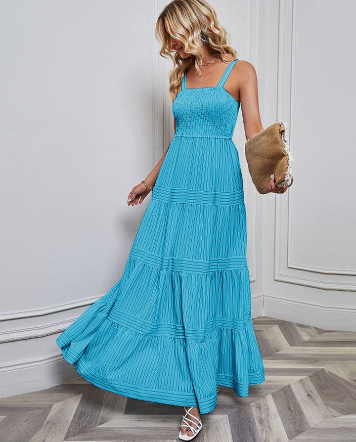 Women's maxi dress with sophisticated pleated design and elastic top Lune London