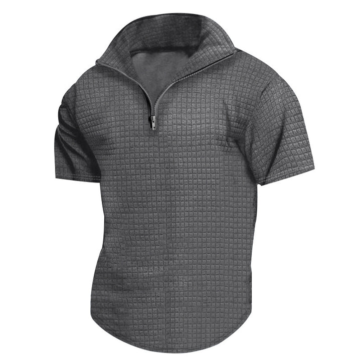 Functional short-sleeve shirt for men with modern stand-up collar and zipper Lune London