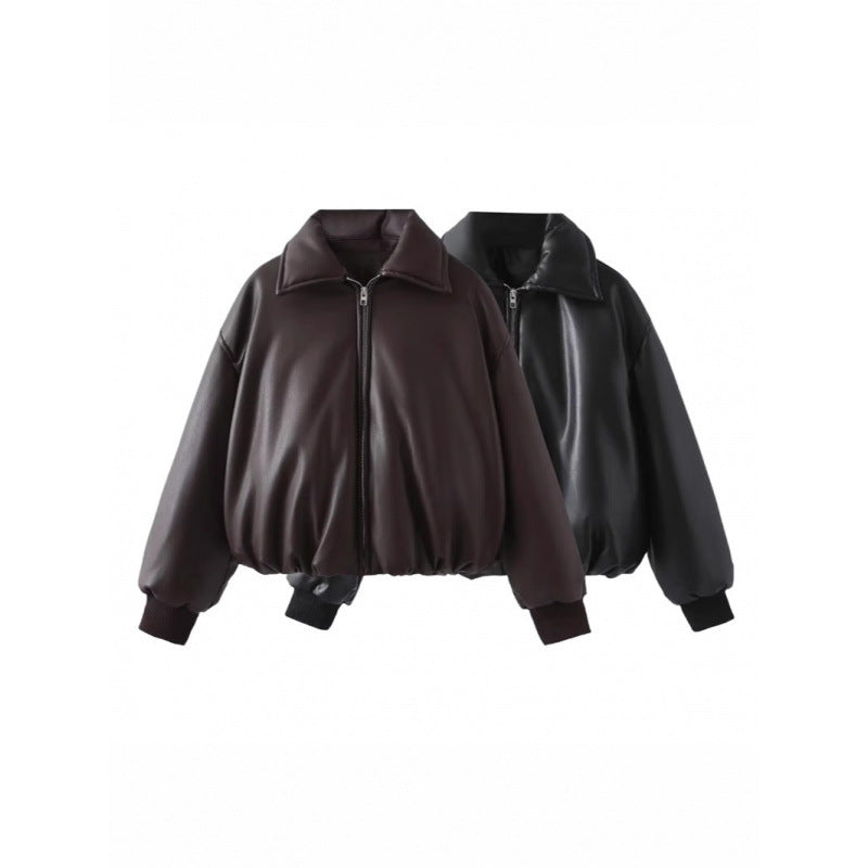 Boxy casual jacket for women in soft faux leather with elastic waistband Lune London