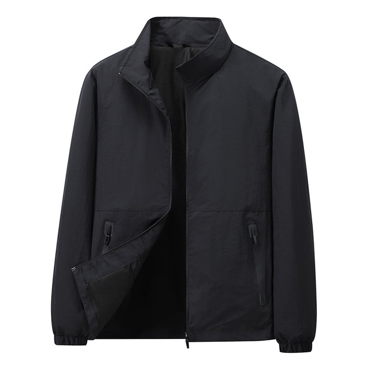 Men's Lightweight Windbreaker Outdoor Jacket with Stand Collar, Two-way Zipper and Concealed Pockets Amarae