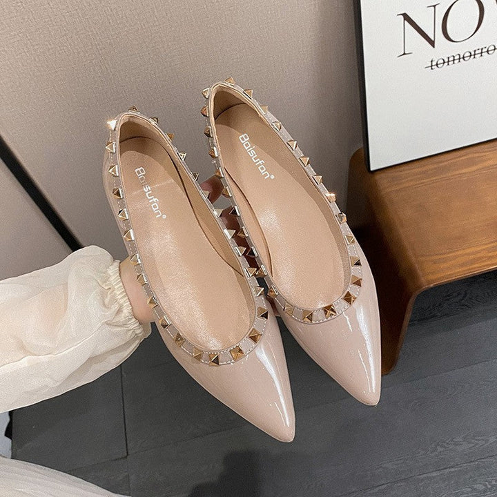 Women Stylish Pointed Toe Flat Shoes with Decorative Studs Lune London