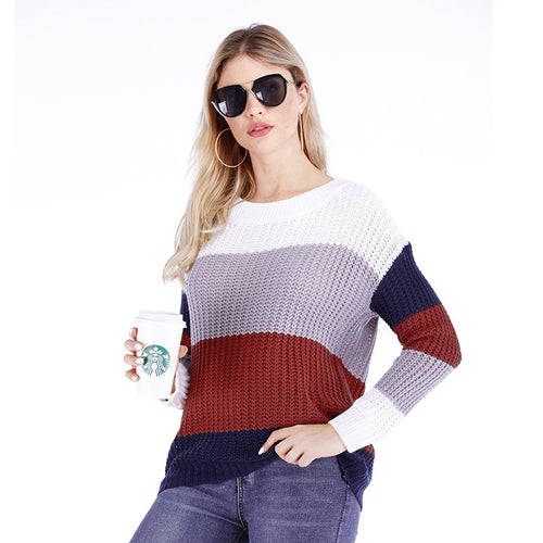 Ladies chunky knit sweater with a trendy striped pattern and a loose fit Amarae