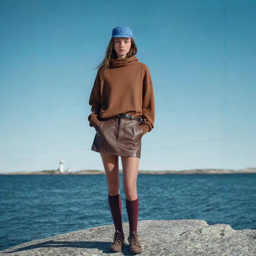 Casual knitted sweater for women with asymmetric collar Amarae