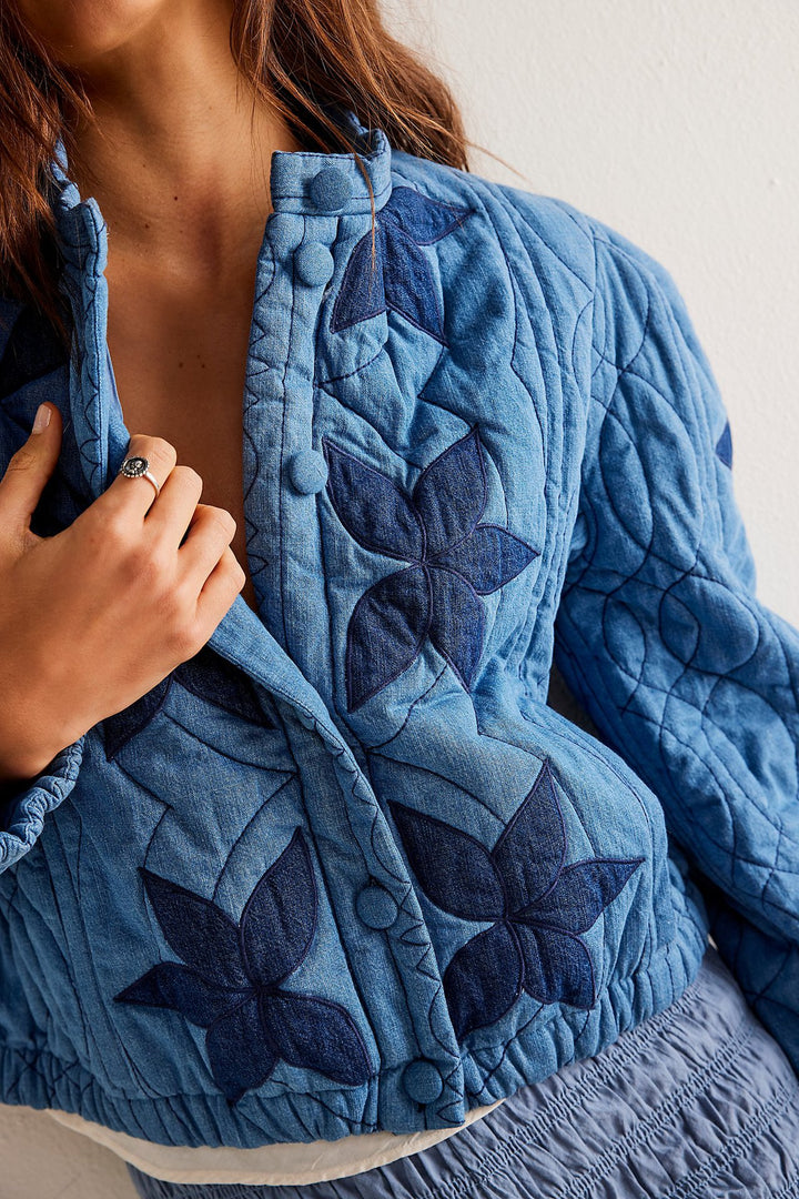 Lady quilted jacket with floral embroidery Lune London