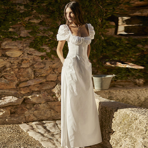 Women’S Maxi Dress with Puff Sleeves and Romantic Ruffle Detail Chic Und Stil