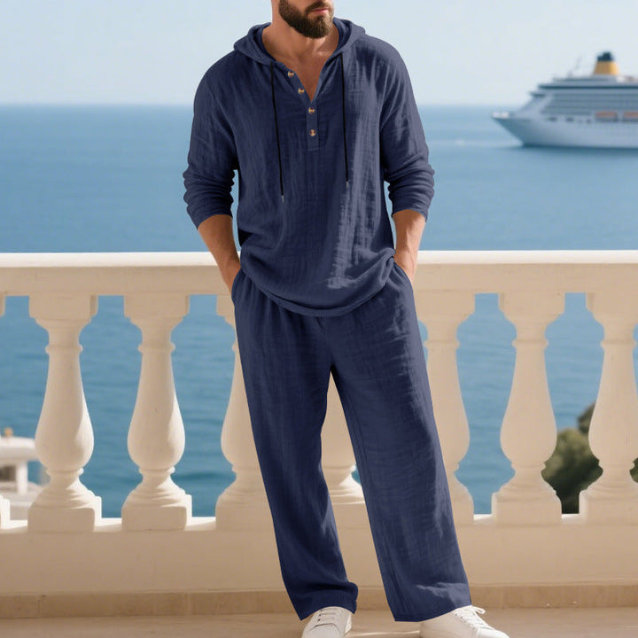 Men's Casual Linen Hoodie Set with Practical Pockets and Relaxed Fit Lune London