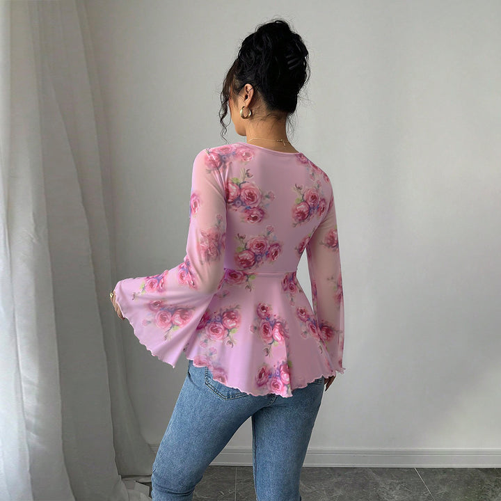 Blouse fluide pour femmes avec motif floral et nœud ludique Chic & Stil