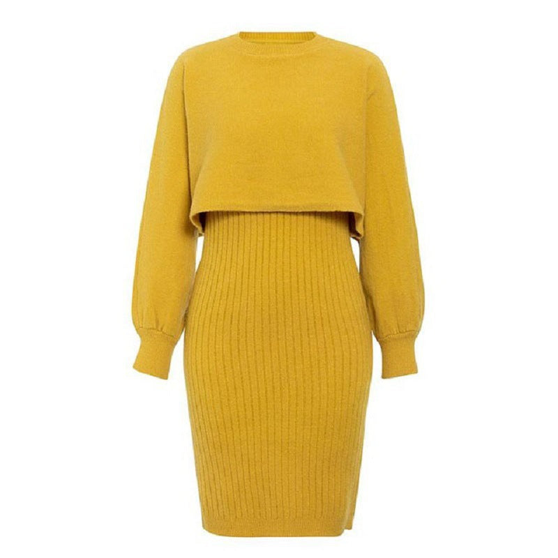 Knit midi dress for women with a casual cropped sweater top and ribbed texture Lune London