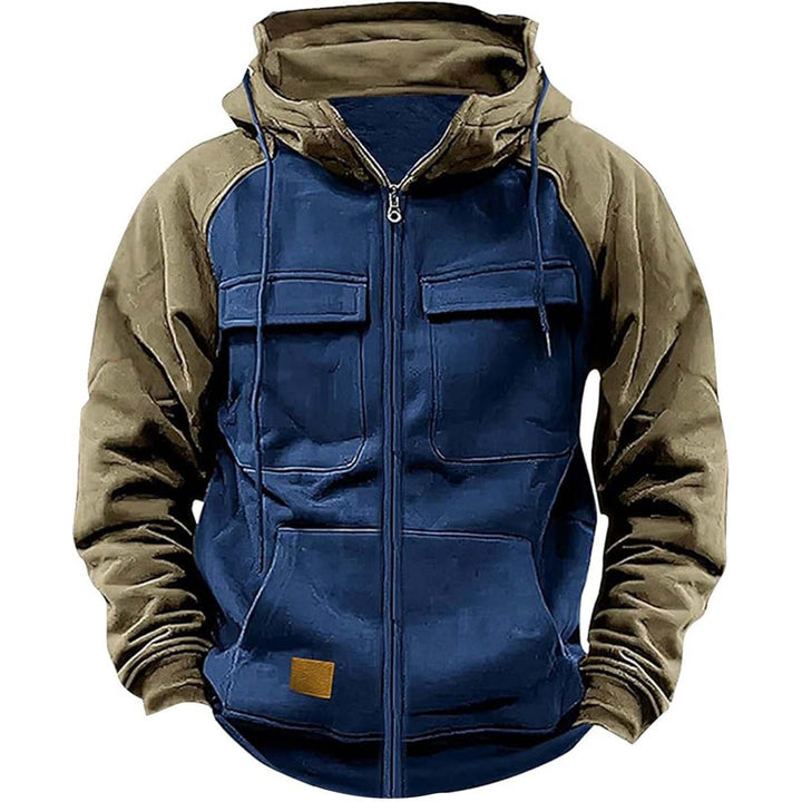 Hooded jacket for men with practical front utility pockets and a high collar Lune London