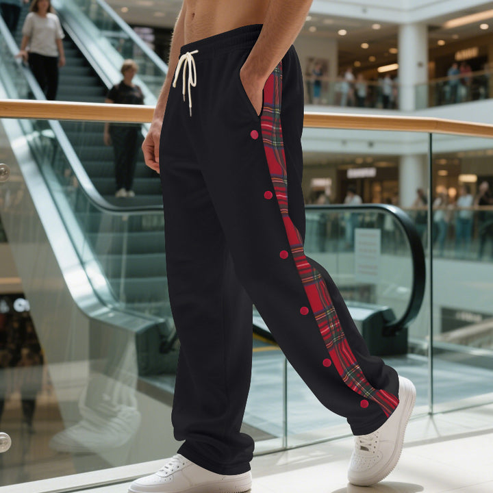 Lune London men's casual jogger pants with checked side stripe