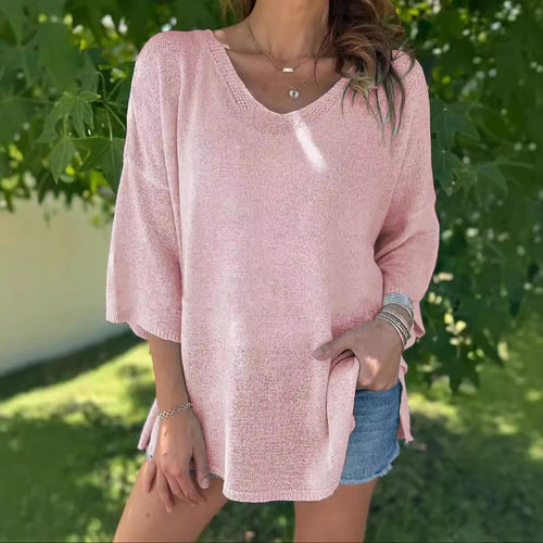 Women’s airy knitted top with an oversized cut and V-neck Amarae