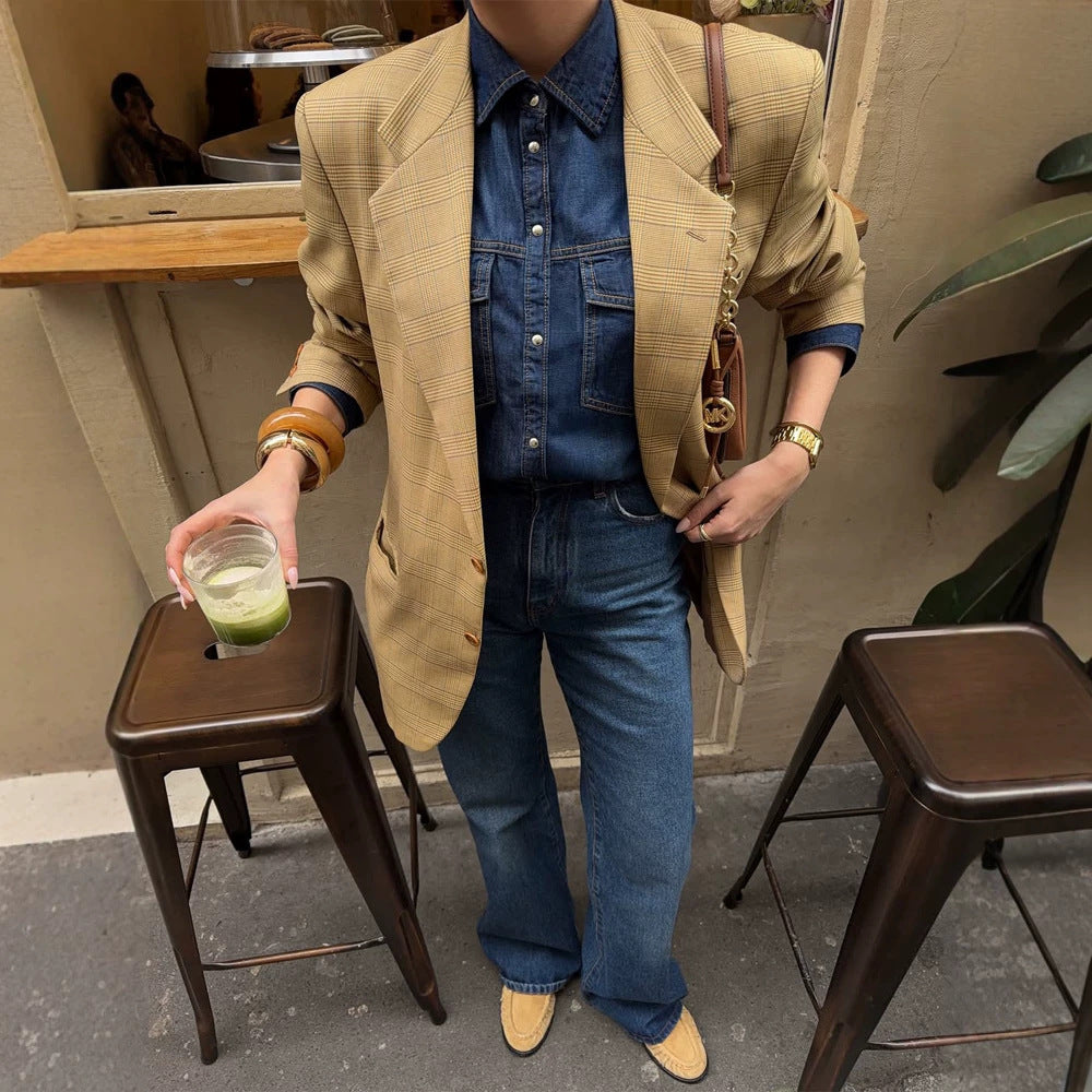 Women's Oversized Glencheck Blazer in a boxy cut with a distinctive shoulder section Amarae