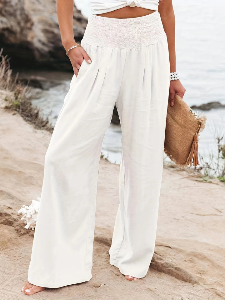 Summer wide-leg pants for women with elastic waist and elegant draping Lune London
