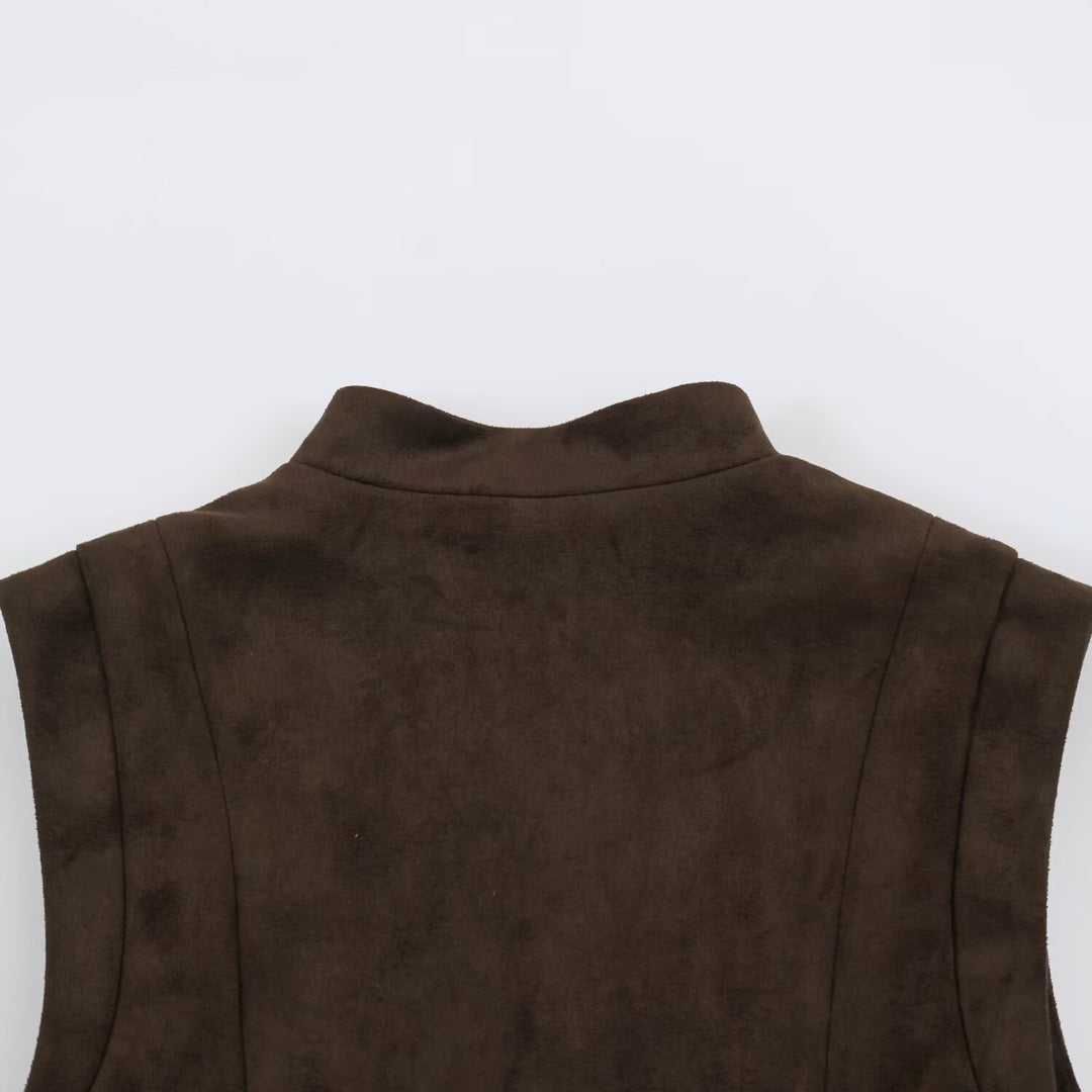 Women's Tailored Vest with Marshal Decoration and Stand-Up Collar Amarae