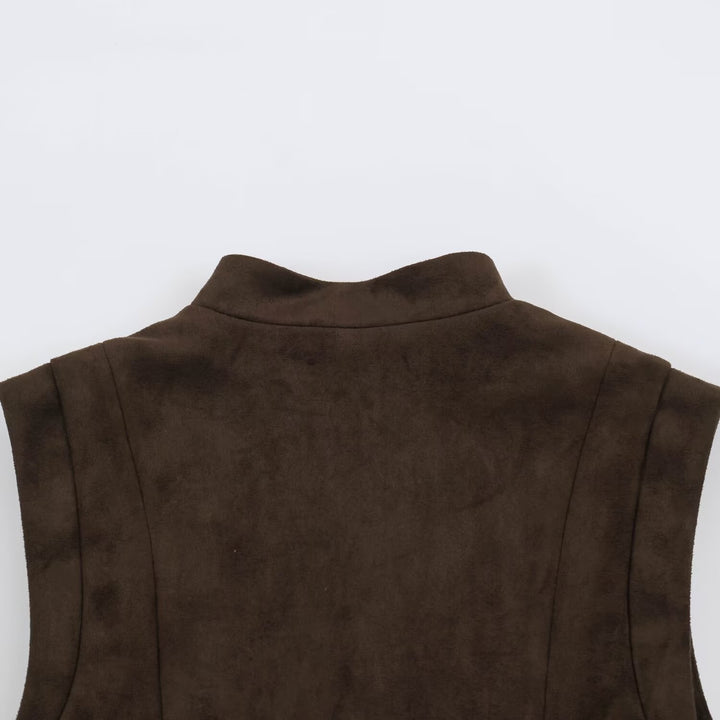 Women's Tailored Vest with Marshal Decoration and Stand-Up Collar Amarae