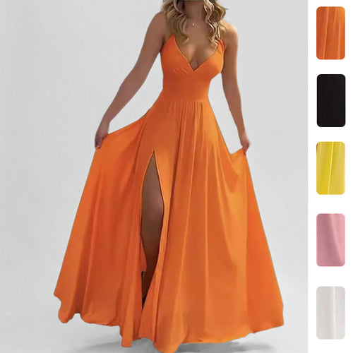 Robe maxi fluide pour femmes avec décolleté en V profond et fente haute Chic & Stil
