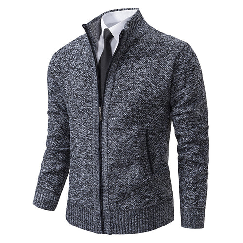 Elegant knitted jacket for men with high collar and practical zipper Amarae
