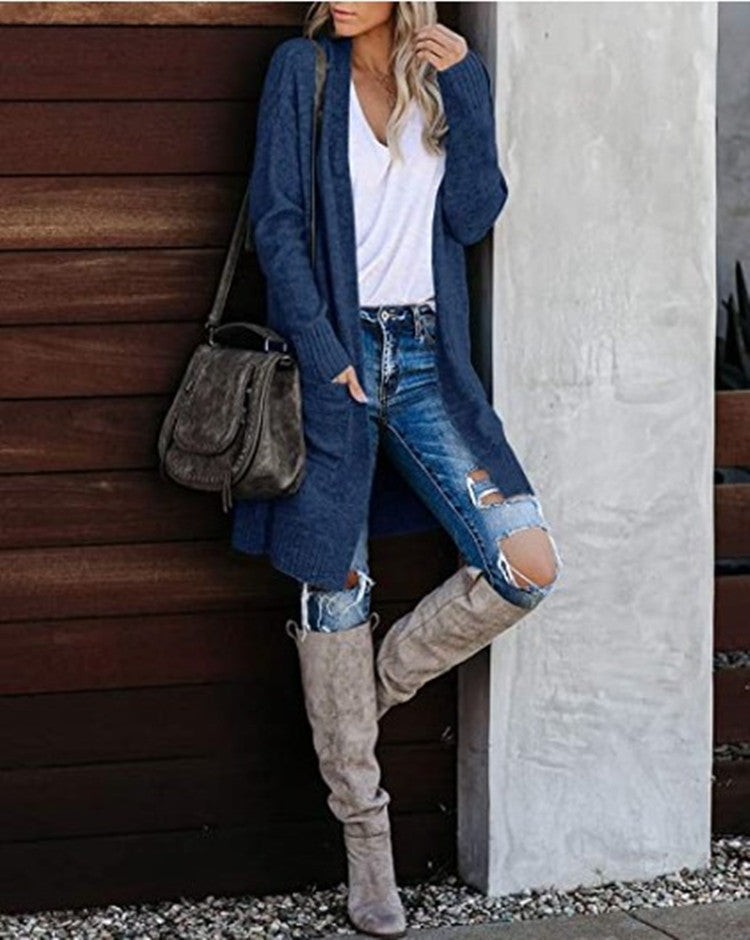 Ladies long open cardigan with relaxed cut Lune London