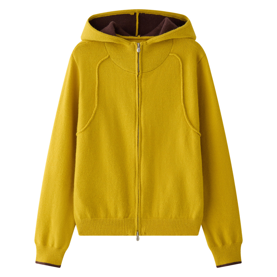Women's hooded zip cardigan made of fine knit with ribbed hem Amarae
