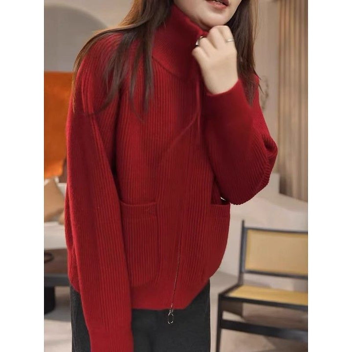 Pull décontracté zippé pour femmes avec motif côtelé texturé Chic & Stil