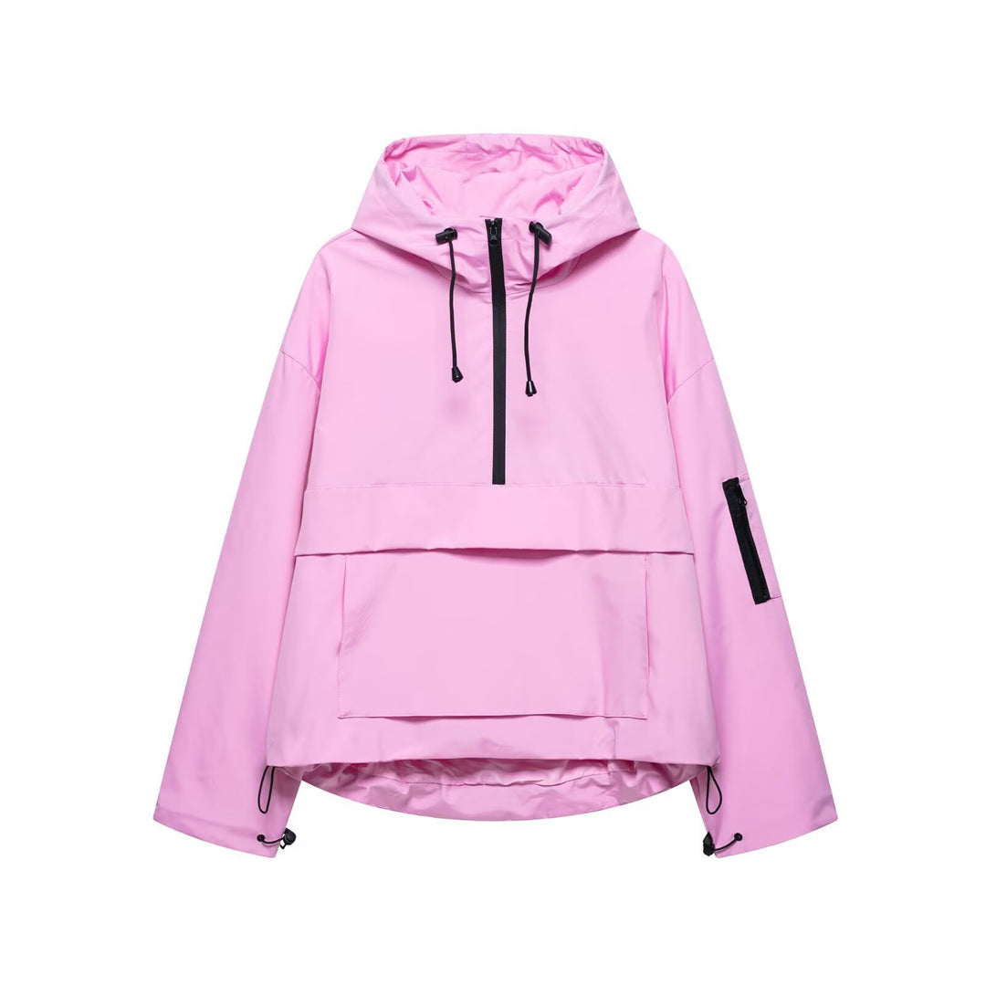Veste coupe-vent fonctionnelle pour femmes avec col de capuche ajustable et poche kangourou Chic & Stil