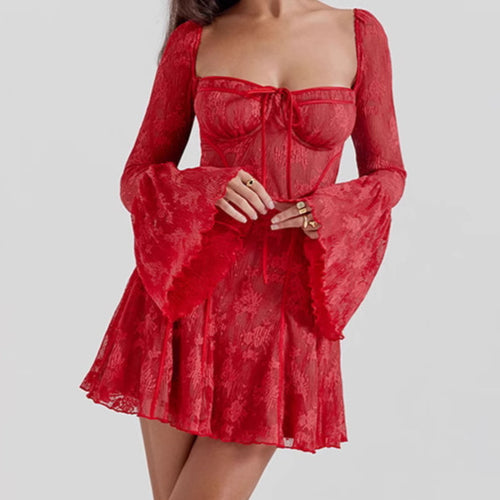 Lace cocktail dress for women with off-shoulder design and ruffle details Amarae