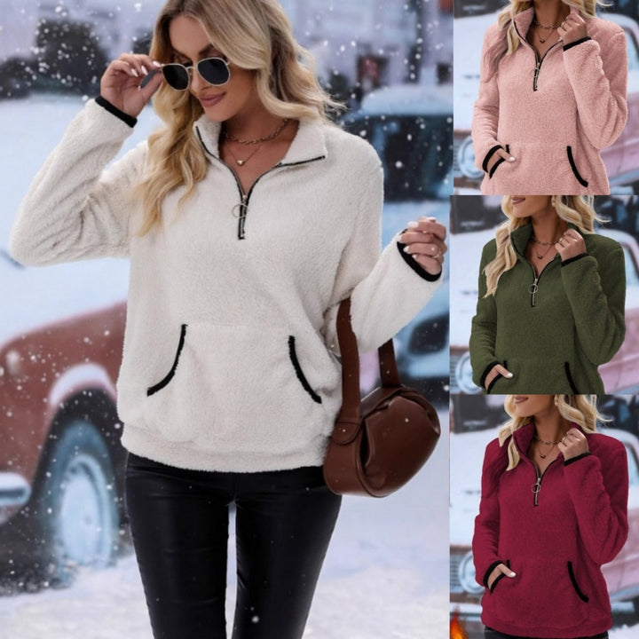 Fleece sweater for women with high collar and practical pockets Lune London