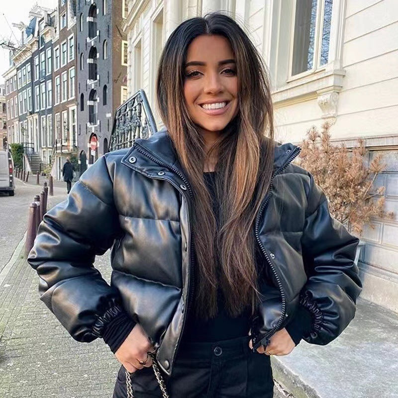 Ladies Quilted Jacket in Faux Leather Amarae